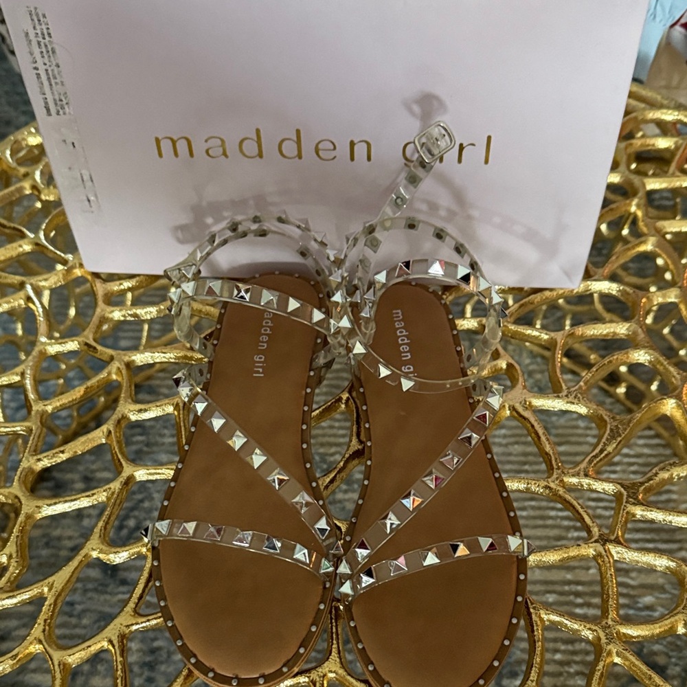 Madden Girl Silver Gladiator Sandals with Rhinestone Embellishments